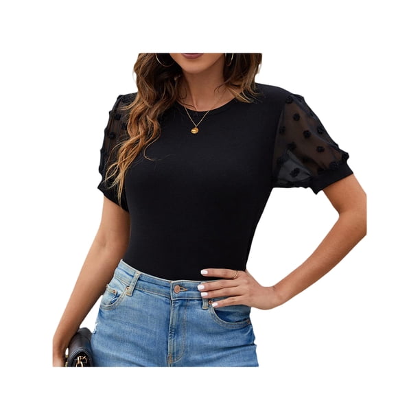 Txlixc Camiseta de Mujer, Cuello Redondo Manga Corta Patchwork Verano Slim Fit Tops para Casual Diario Txlixc Estilo de ocio
