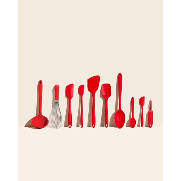 GIR Get It Right 10 Piece Ultimate Silicone Cooking Utensils Set 425°F Heat Resistant Spatula, Ladle, Flip, Spoon, Whisk, Spoonula & Peeler, Red