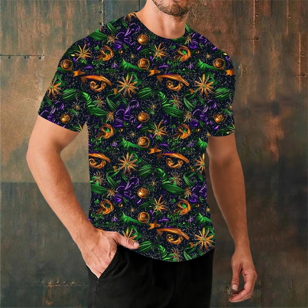 Ceisia Men's Loose Fit Mardi Gras Stripe T-shirt Short Sleeve Round Neck Casual Daily Summer Tee Tops Purple XXXXL Gifts