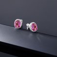 thumbnail image 5 of Gem Stone King 925 Sterling Silver Pink Mystic Topaz Halo Earrings for Women (4.08 Cttw, Oval 9X7MM), 5 of 6