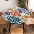 thumbnail image 5 of Watercolor Succulent Elastic Fitted Round Table Cover Yellow Blue Plant Waterproof Outdoor Tablecloth for Holiday Party, Picnic, Patio & Dining Fits Tables Up to 55"-60", 5 of 8