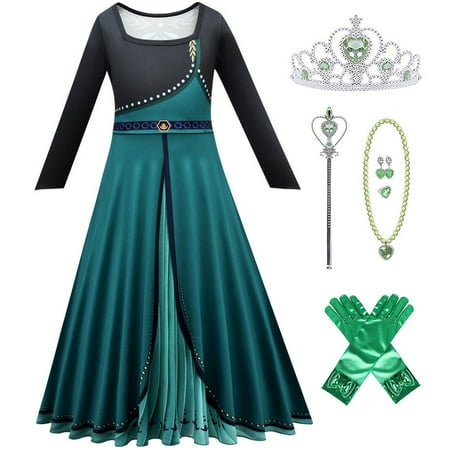 Little Girls Anna Queen Cosplay Dress Halloween Birthday Party Fancy Outfits