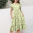 thumbnail image 5 of JIAYUE Child Girls Spring Summer Dresses Floral Short Sleeve Drop Shoulder Crew Neck Peasant Mid Length Classic Fit For Teens Breathable Everyday Wear, 5 of 6