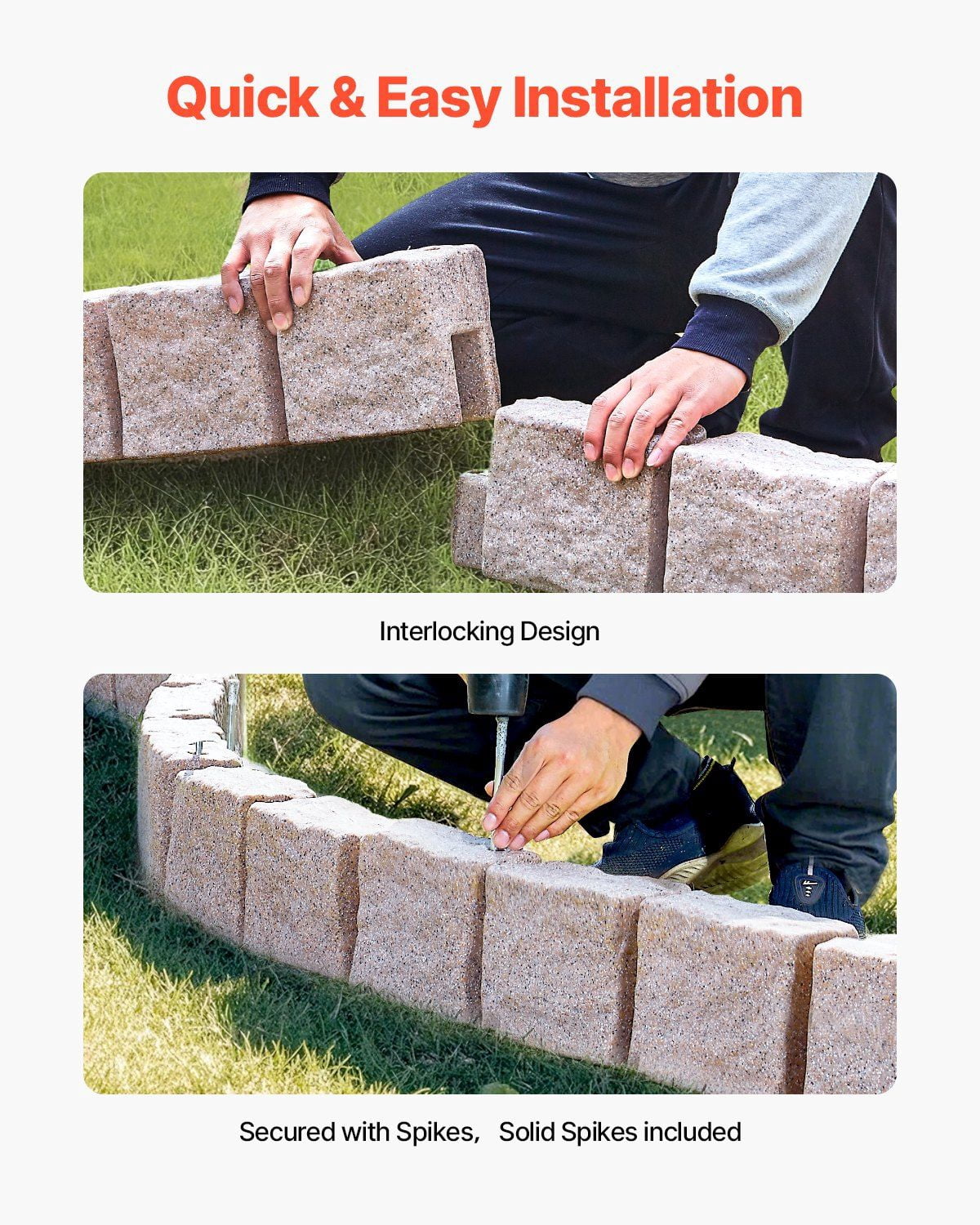 Faux Stone Landscape Edging 46.8x3.9 Inch Flexible Lawn Garden Border with Anchoring Spikes Fade Resistant Beige for Driveway Walkway