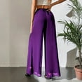thumbnail image 5 of Women's Chiffon Wide Leg Pants Beach Summer Palazzo Pants Casual Elastic Waist Pants Purple M, 5 of 6