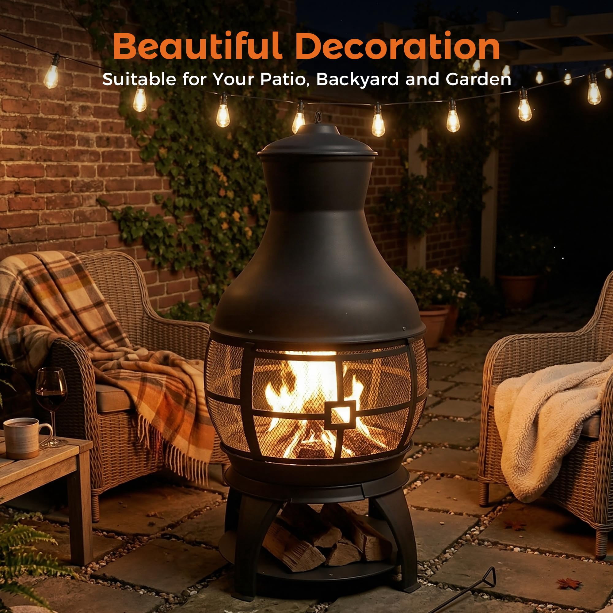 BALI OUTDOORS Chiminea Outdoor Fireplace Wood Burning Fire Pit Cast Iron Fire Pit Chiminea