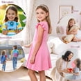 thumbnail image 2 of AmzBarley Girls Ruffle Shoulder Twirl Dress, Soft A‑Line Casual Dress for Toddler Little Girls 4T, Pink, 2 of 7