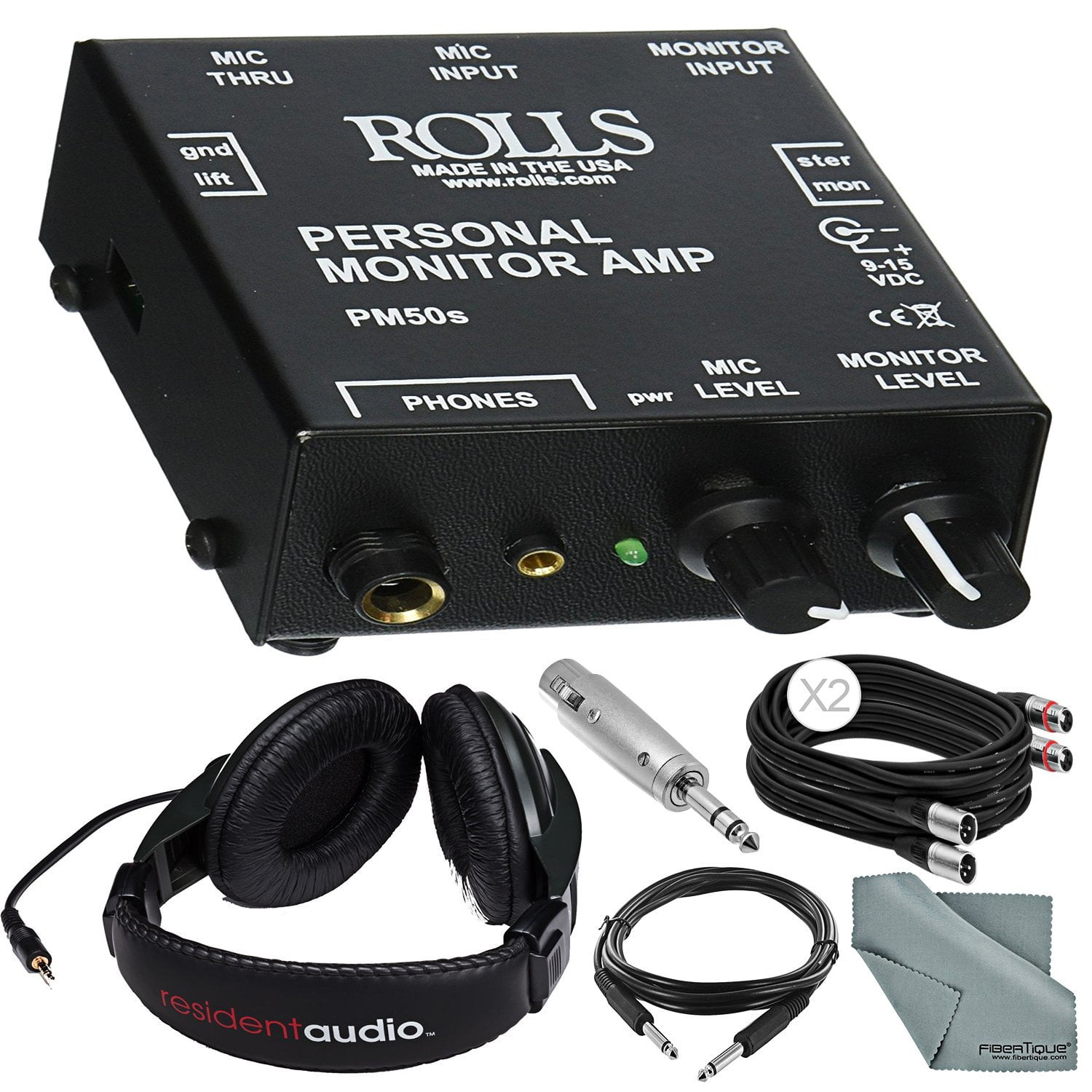 Rolls PM50s Personal Monitor Amplifier and Accessory Bundle w/ Resident