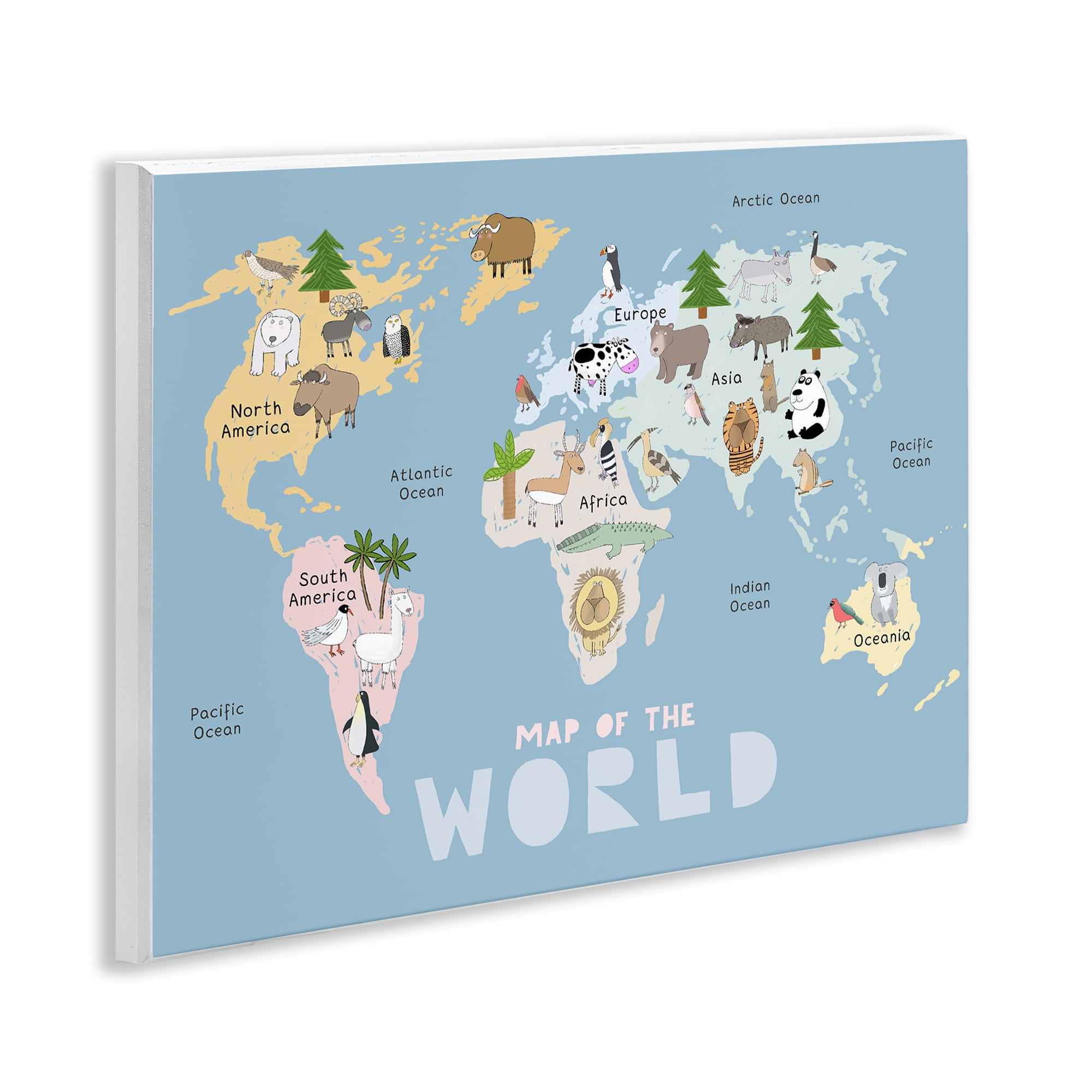 Kid's Map Of World Blue Wall Plaque Art, design by Carla Daly