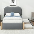 thumbnail image 2 of EUROCO Upholstery Twin Size Platform Bed with Twin Size Trundle, Wood Support Legs for Kids, Gray, 2 of 9