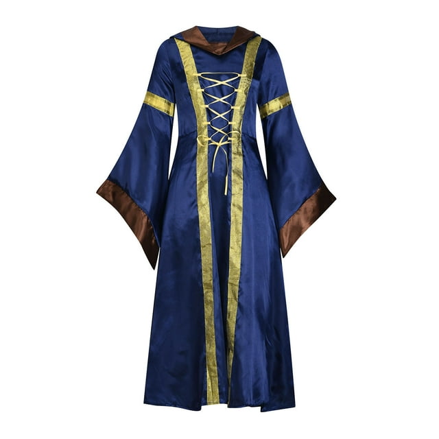 Vestido con capucha de manga larga para mujer de estilo victoriano renacentista vintage de Halloween para mujer Pompotops hdfakjf9989