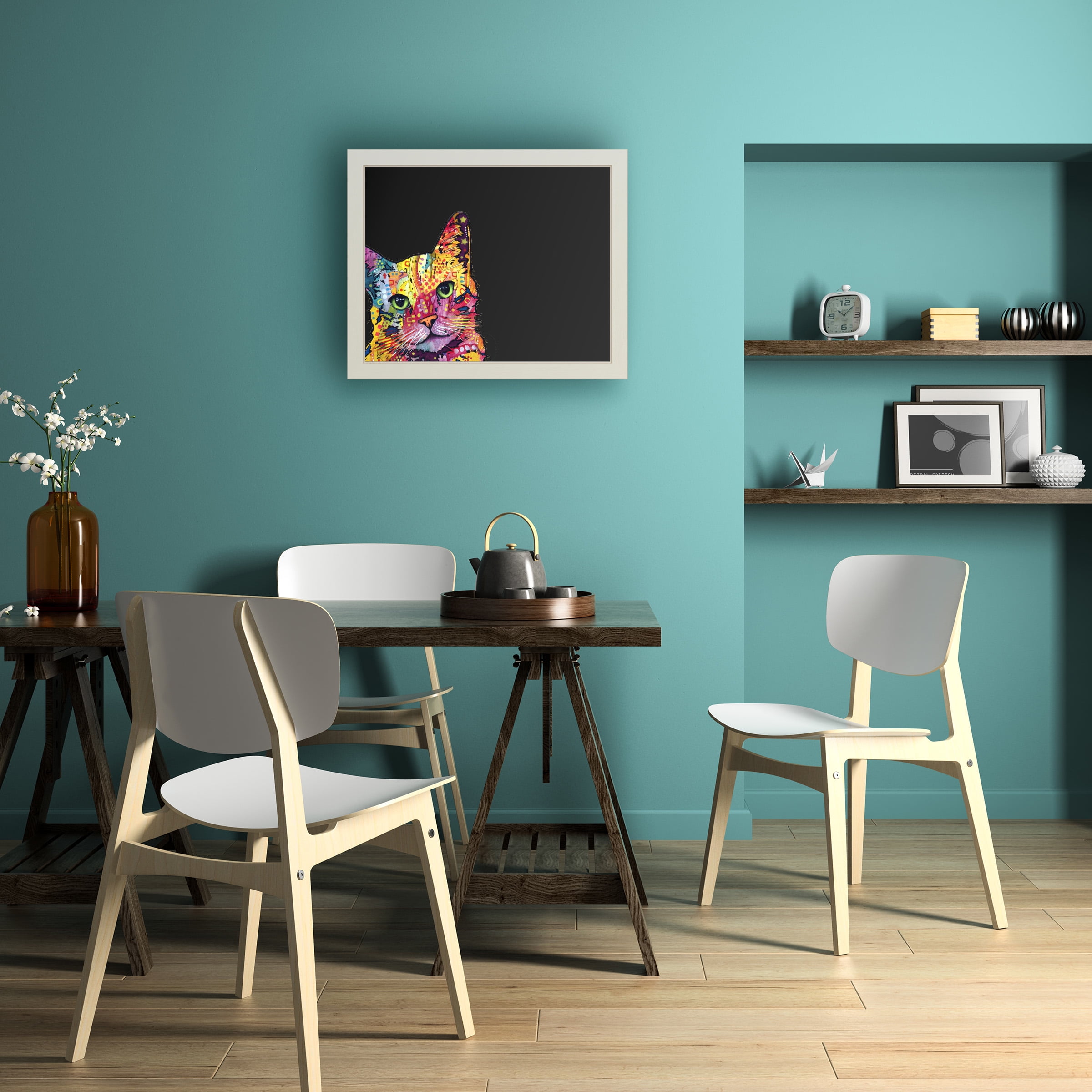 Functional Chalkboard with Printed Artwork - Dean Russo 'Tilt Cat' Chalk Board Wall Sign - Ready to Hang