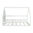 thumbnail image 4 of Euroco Wood Full Size House Bed, Low Profile Platform Bed with LED Light, White, 4 of 11