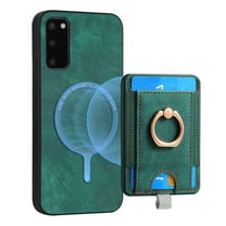 Dteck for Samsung Galaxy S21 FE Case, 2 in 1 Magnetic Wallet with Phone Grip, Compatible with MagSafe, Detachable Premium PU Leather Magnetic Case with Card Slots Ring Holder,Green