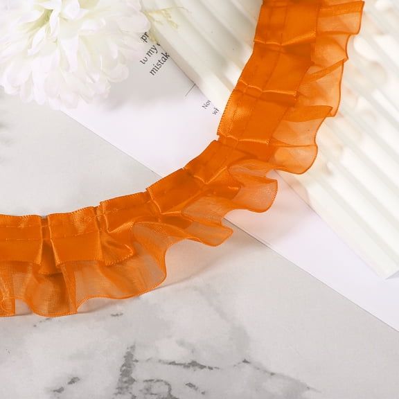 Uxcell 10 Yards 2-Layer Satin Ruffle Trim Lace Ribbon Sewing Lace Fabric Trim for DIY Craft Dress Clothing Wedding Gift Home Decoration, Solid Orange