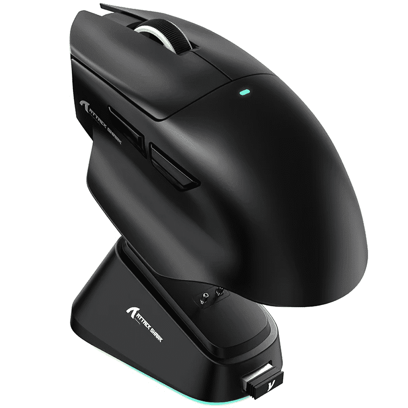 ATTACK SHARK V6 Wireless Gaming Mouse with RGB Magnetic Charging Dock, Tri-Mode 2.4G/USB-C Wired/Bluetooth, PAW3311 Sensor, 25000 DPI, 65g Lightweight Design, Black