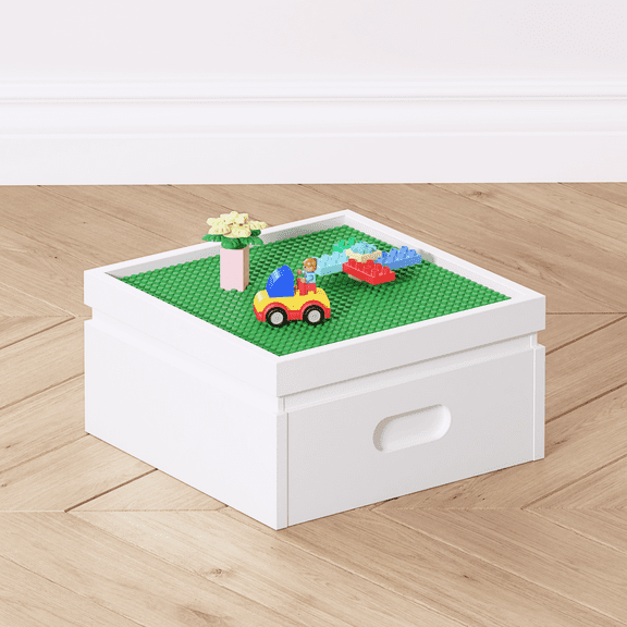 STAROUS Multi-Functional Duplo Storage Organizer - Stackable Wooden Cubby with Buildable Baseplate Lid, 3 Compartments for Creative Play & Organization, White