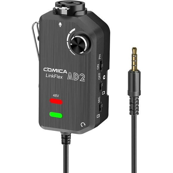 COMICA LINKFLEX AD2 XLR/ 6.35mm Adaptateur Audio Préampli avec Alimentation Phantom 48V, Surveillance en Temps Réel, pour iPhone, iOS, Android, Tablette et Appareils Photo Reflex