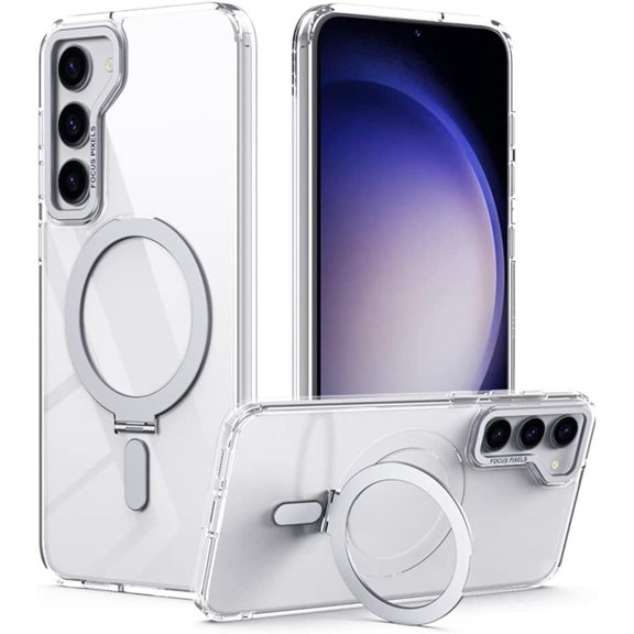 Clear Case for Galaxy S23 Hidden Kickstand and Magnetic Ring, Shockproof Man Case for Galaxy S23 Camera Protection Anti-Fingerprint Anti-Slip, Transparent Stand Case for Samsung S23