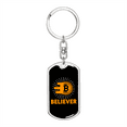thumbnail image 1 of Bitcoin Believer Crypto Stainless Steel or 18k Gold Premium Swivel Dog Tag Keychain, 1 of 8