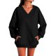 thumbnail image 1 of Casual V Neck Long Sleeve Sport Tunics Sweatshirt with Pocket for Women Solid Color Oversized Pullover Top Streetwear khaki 2XL, 1 of 4