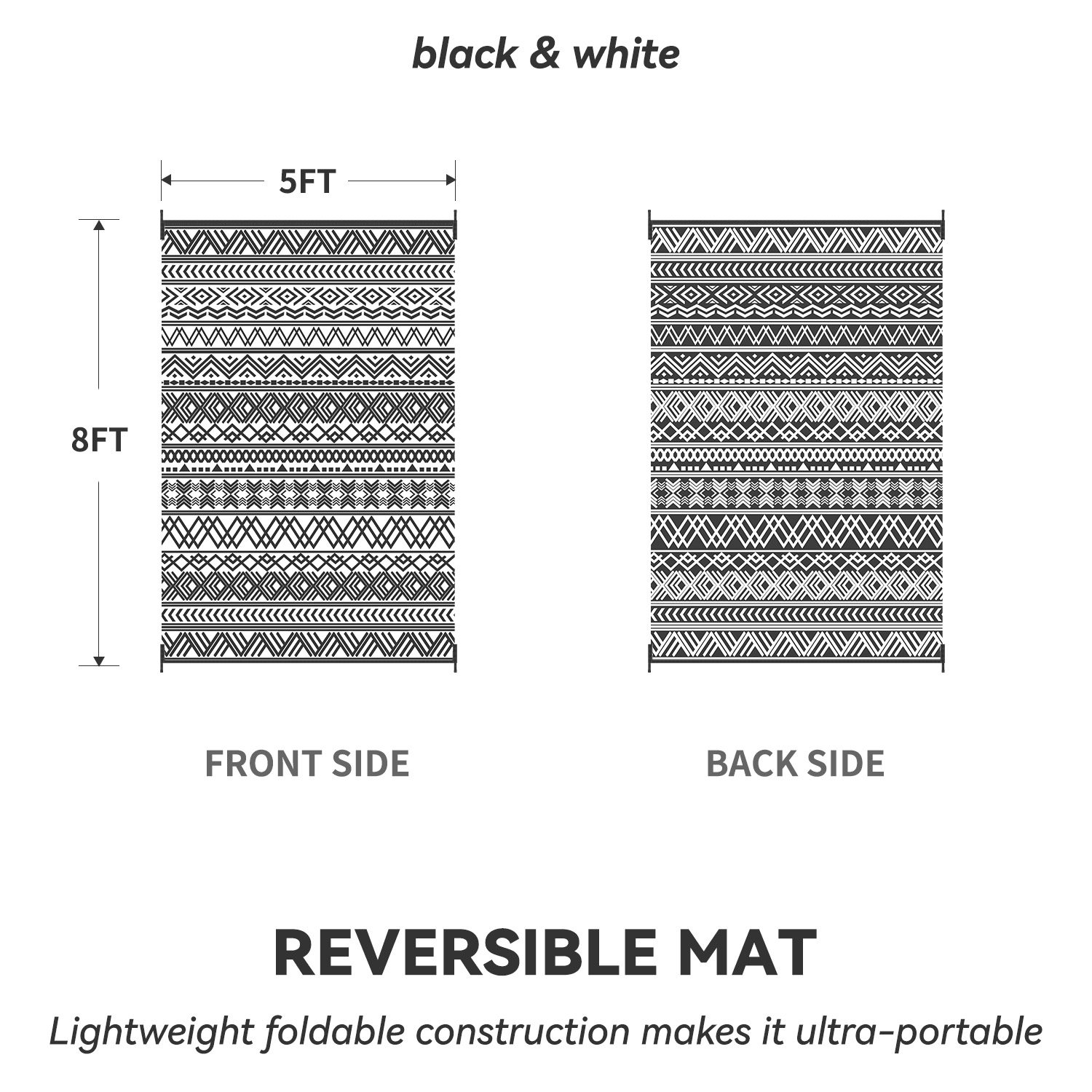Sixhome 5'x8' Waterproof Reversible Outdoor Rug, Black photo 6