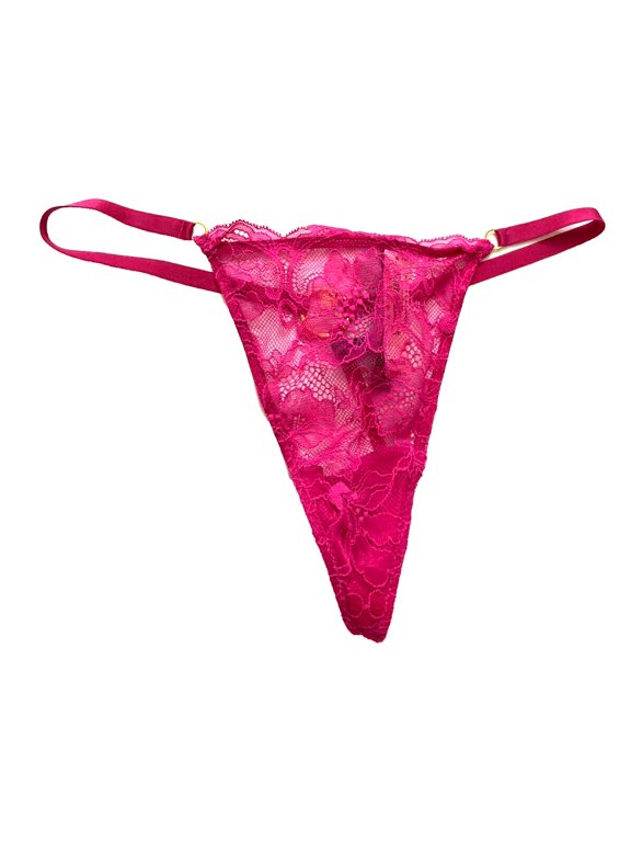 Very Sexy V-String Thong Panty Pink Lace Heart Charm Size Medium NWT