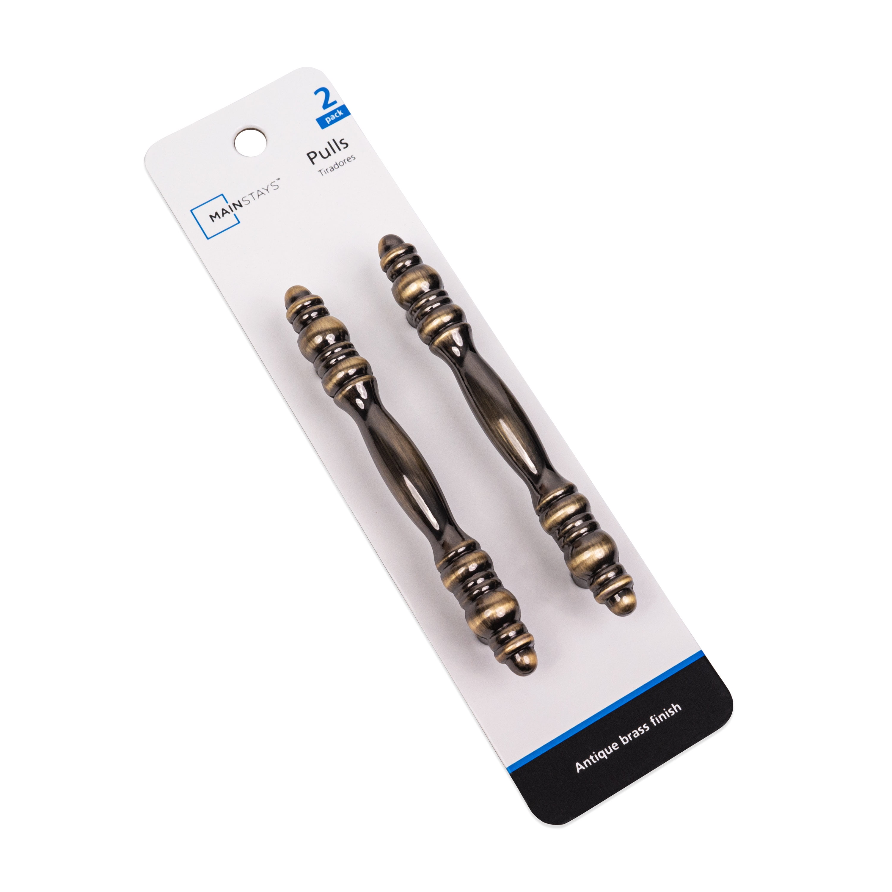 Mainstays 3" (76mm) Center-to-Center Traditional Cabinet Pull, Antique Brass, 2 Pack