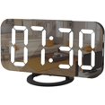thumbnail image 1 of Reloj despertador digital, relojes electrónicos LED con superficie de espejo, con cargador USB, modelo Snooze, brillo automático/personalizado, para mesa de oficina, dormitorio, mesita de noche (negro-azul) Zhivalor XMWJ136-2, 1 of 7
