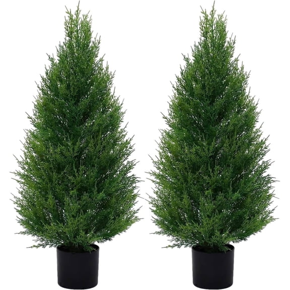 ROMSWI 2 Pack 3FT Artificial Cedar Topiary Trees with Full Realistic Leaves, Faux Plants for Home Front Door Porch Patio Garden