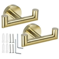 2pcs Double Towel Hook, Stainless Steel Coat Hook, Wall Mount Robe Hooks Hand Towel Hanger Brushed Gold