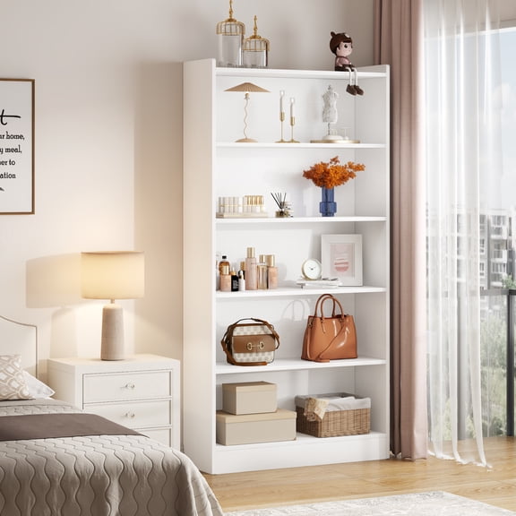 Finmind 72" Tall 6‑Tier Bookcase, Open Library Bookshelf with Storage Shelves for Home Office, Living Room, Bedroom, White