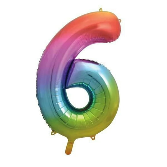 Ballon en aluminium arc-en-ciel, en forme de numéro 6, 34"