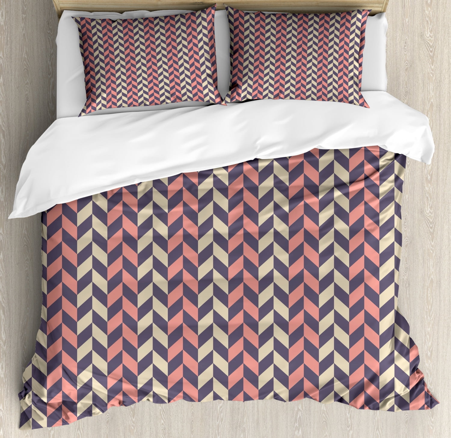 Herringbone Duvet Cover Set, Herringbone Pattern of Checkered Optical