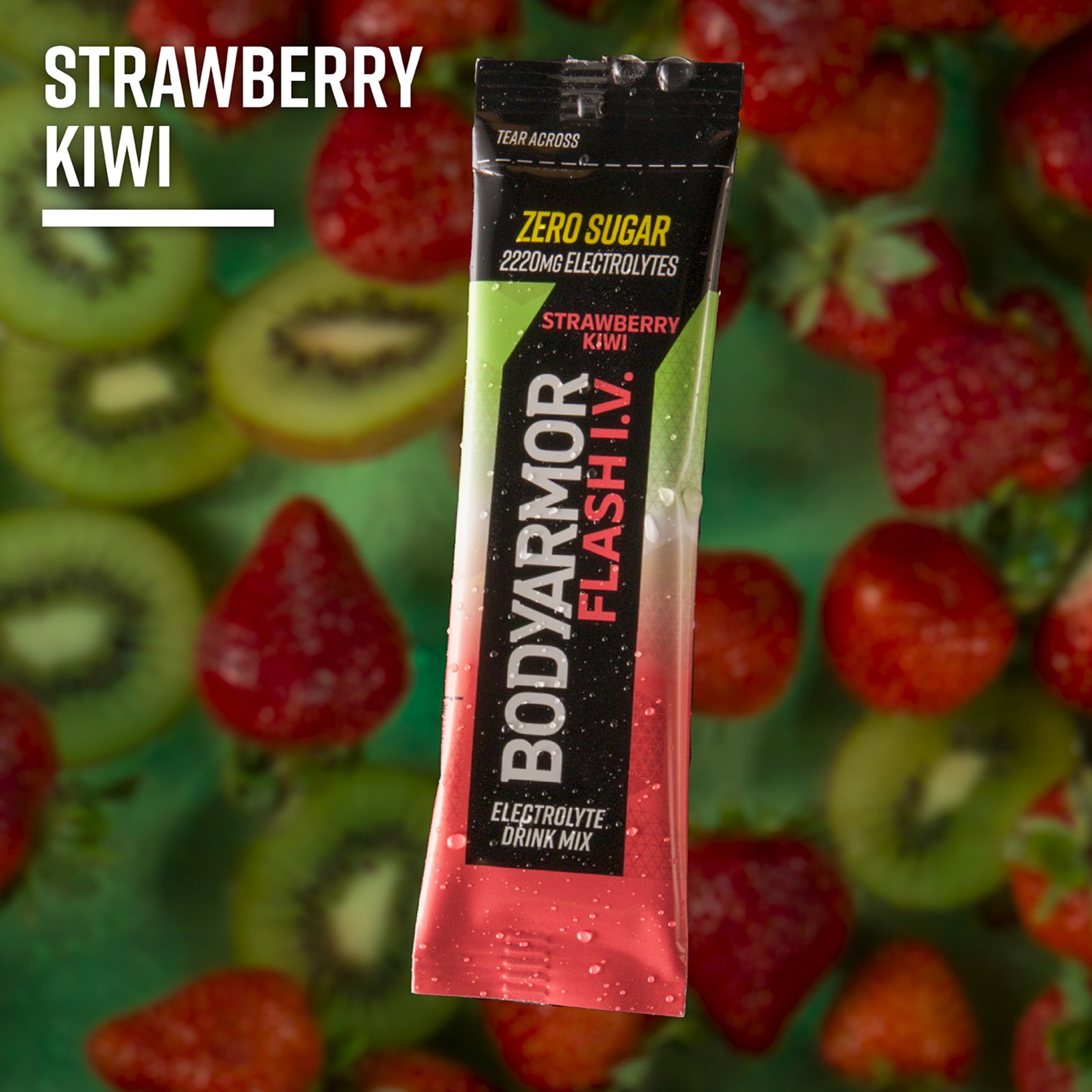 BODYARMOR Flash I.V. Strawberry Kiwi Zero Sugar Electrolyte Powder Mix, 0.25 dry oz, 6 Pack Pouches