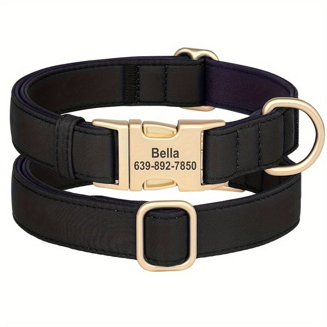 HLONK Durable Polyamide Adjustable Dog Collar - Custom Engraved Comfortable Soft Lining Waterproof Quick-Dry with Personalized Name Tag for Small to Large Dogs