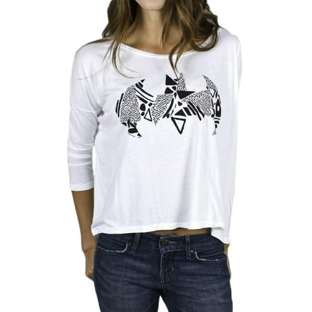 Dolman Crop - Batman - Pencil Sketch Logo Juniors Dolman Long Sleeve T-Shirt