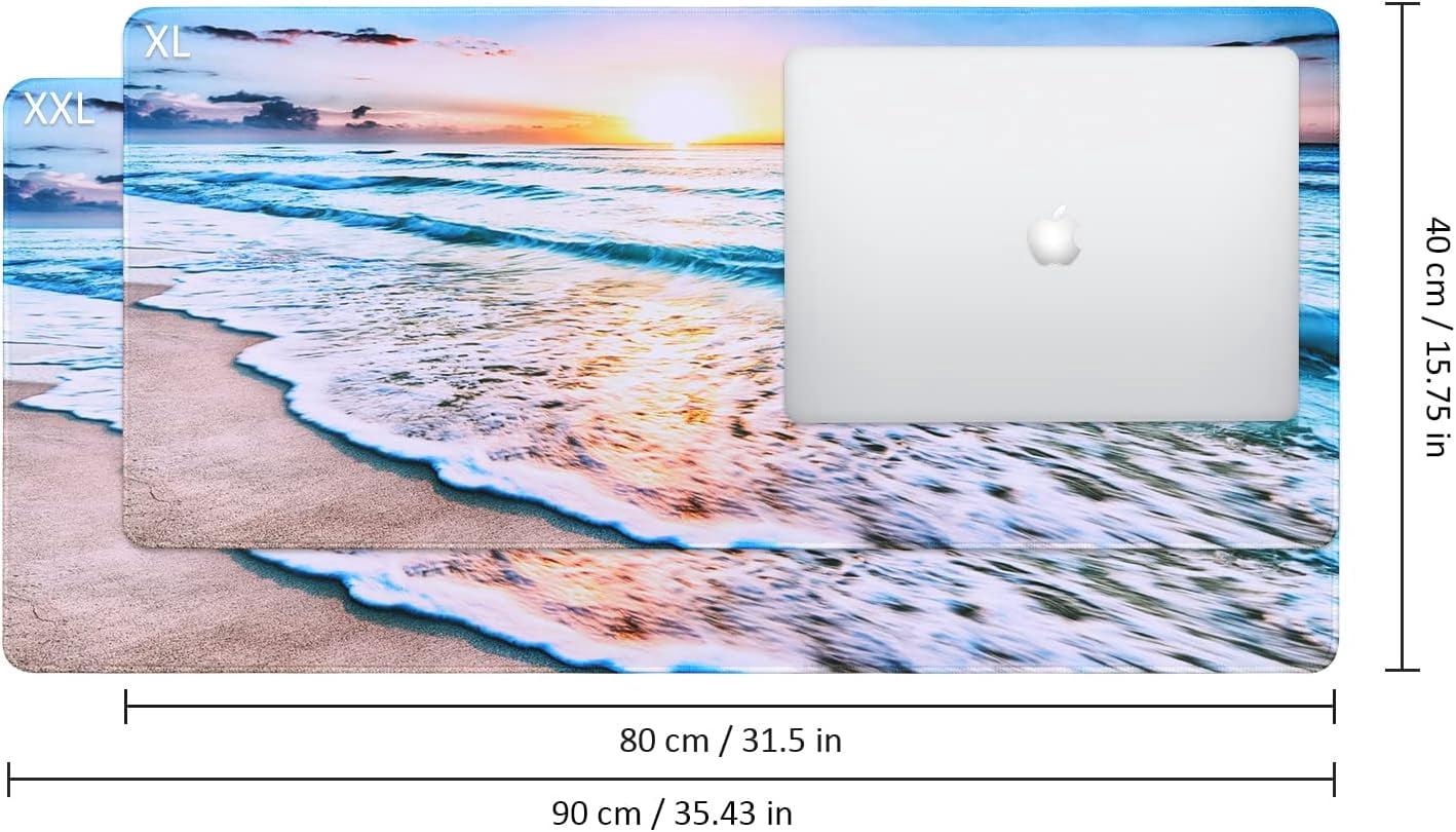 Extended Gaming Mouse Pad (35.4x15.7 in), Large 3mm Non-Slip Rubber Base Mousepad with Stitched Edges, Waterproof Keyboard Mouse Mat Desk Pad for Work, Game, Office, Home - Sun Beach