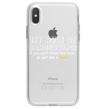DistinctInk Clear Shockproof Hybrid Case for iPhone X / XS (5.8" Screen) - TPU Bumper Acrylic Back Tempered Glass Screen Protector - 1st Rule of Barbecuing - Get Me a Beer