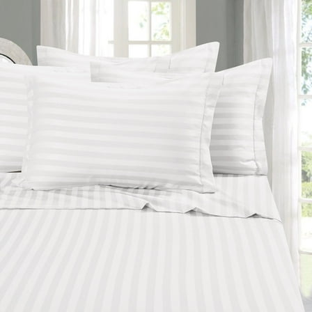 1500 Series 6-Piece Stripe Sheet Set, Deep Pocket, King, White