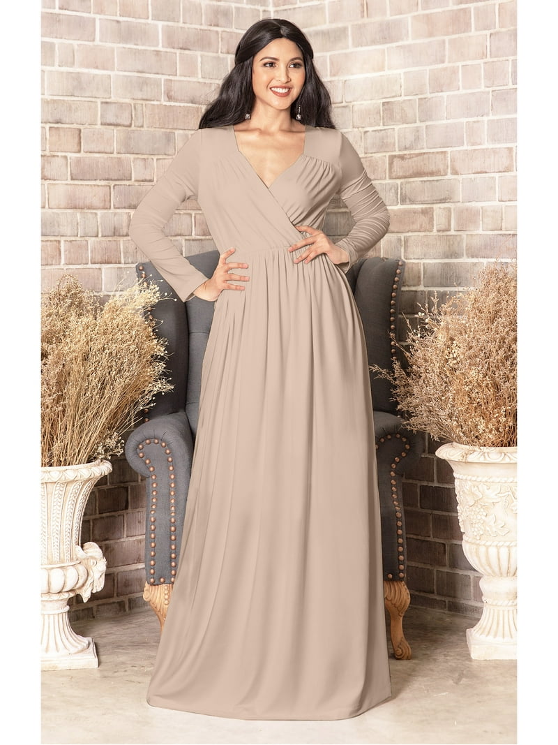 navy blue dress for baby girl KOH KOH Long Sleeve Modest Fall Winter Evening Flowy Empire Waist Full  Floor Length Cocktail Formal Tall Maxi Dress For Women Gown Abaya Nude  Champagne Brown Small US 4-6 GMD001