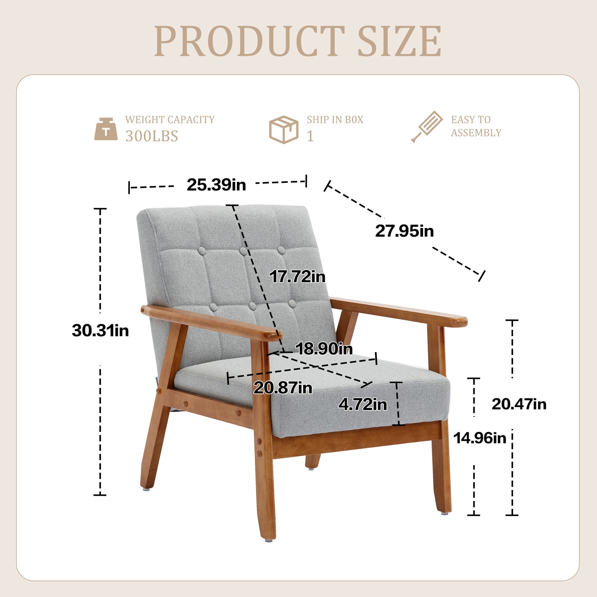 MOONMISS Accent Chair Set of 2,Mid Century Modern Technical Fabric Armchair with Wood Frame for Living Room Bedroom Study Room Easy Assembly,Gray