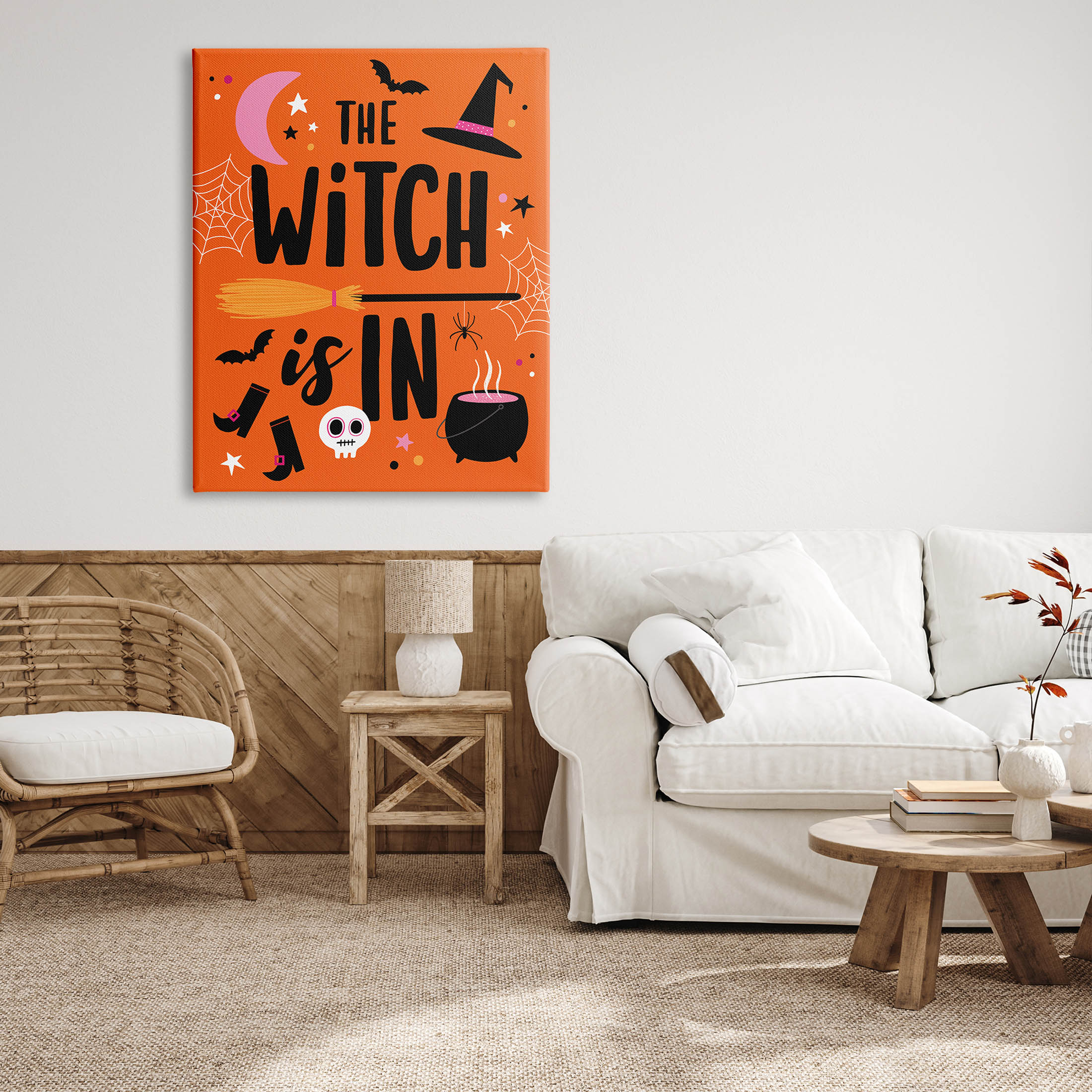 Witch Is In Bold Cauldron Phrase Holiday Graphic Art Gallery Wrapped Canvas Print Wall Art
