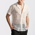 thumbnail image 4 of Mens Floral Lace Shirt See Through Casual Button Down Shirts, 4 of 9