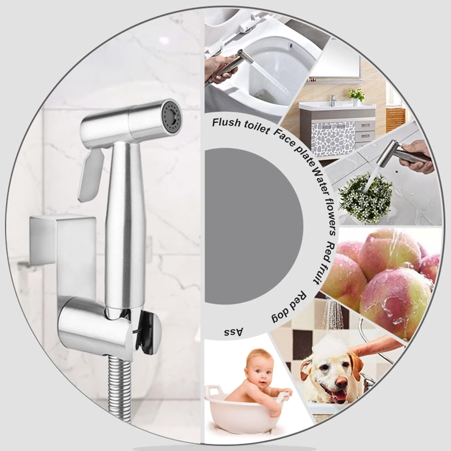 Pulvérisateur de Bidet à Main, Douchette WC de Toilette en Acier Inoxydable avec Support e 1.5M