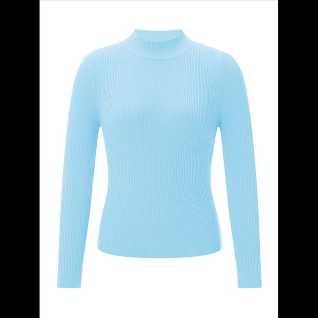 Suéter de Cuello Alto Acanalado para Mujer, Larga, Blusa Térmica de Peso Medio Azul un Tamaño