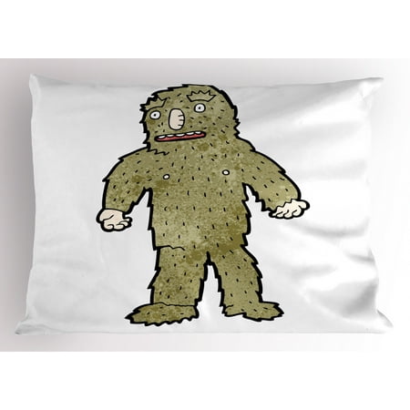 Bigfoot Pillow Sham Quirky Bigfoot Figure With Grungy Colored Fur