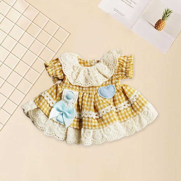 Trajes de vestir para muñecas de peluche, accesorios de fotografía educativos de moda hechos a mano, viste tus propias muñecas para muñecas de 12 cm Cuadrícula amarilla