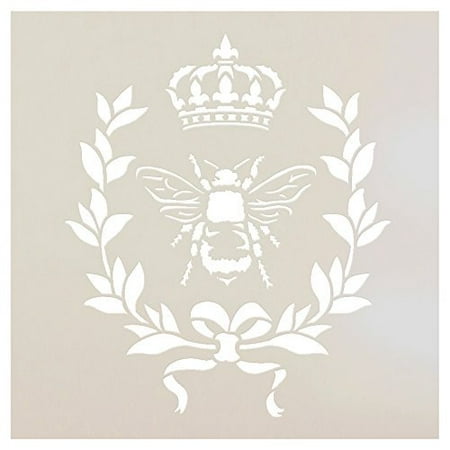 French Bee Stencil by StudioR12 | Crown, Laurel Wreath, Bee, French Country - Reusable - Use with Chalky Paint for Furniture, Farmhouse & Home Wall Decor | STCL917_4 | SELECT SIZE (15