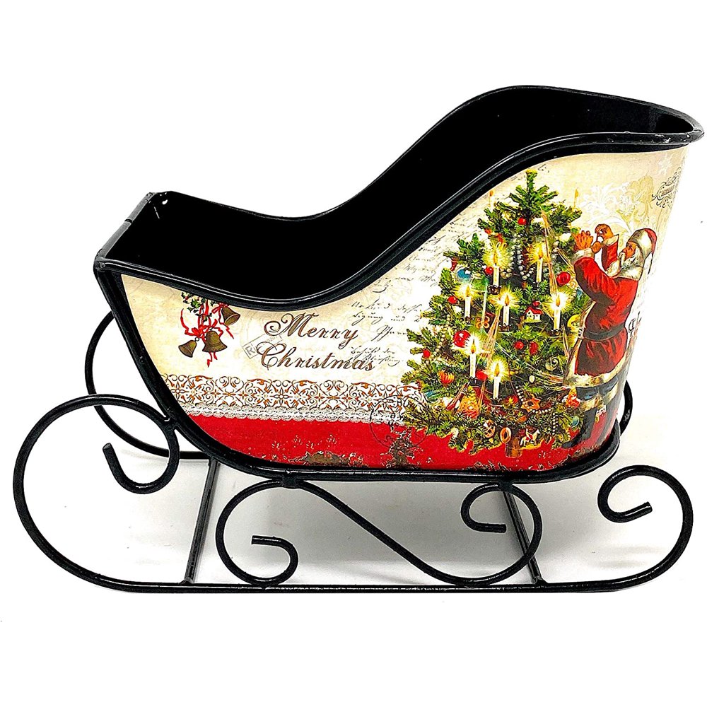 Christmas Sleigh Metal Ornament Santa Design Decoration Small Candy